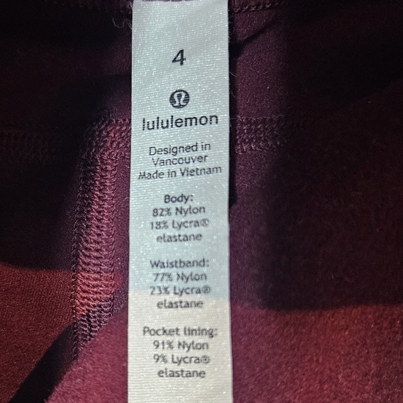 Lululemon Toasty Tech Tight II Legging Maroon Burgandy Red size 4 - Picture 6 of 12